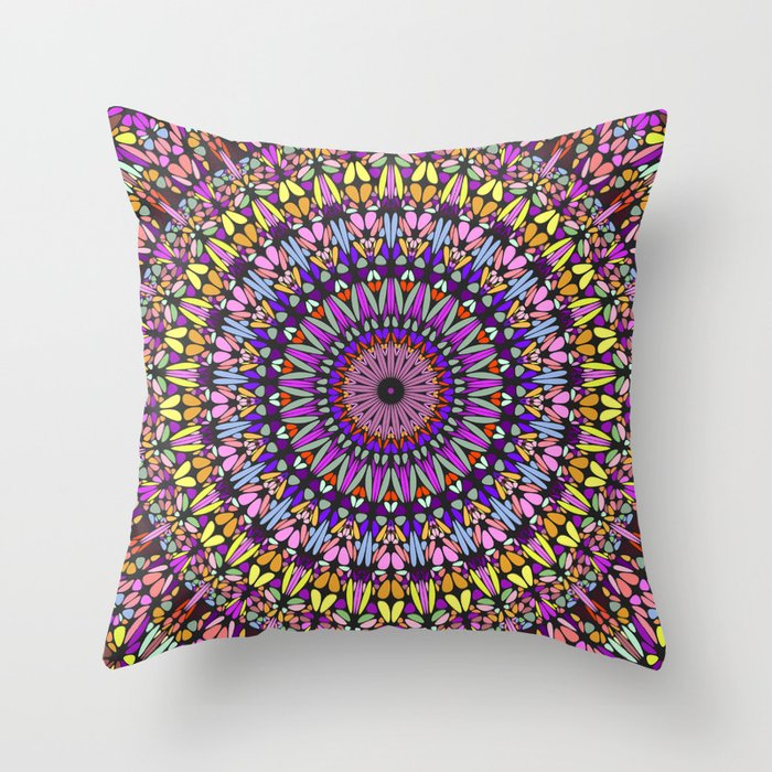 Magical Floral Mosaic Mandala Throw Pillow