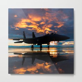 Fighter Jet Airplane at Sunset Military Gifts Metal Print