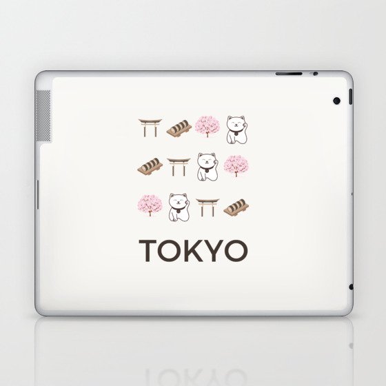 Tokyo Retro Art Vacations Boho Decor Modern Decor Grey Illustration Laptop & iPad Skin