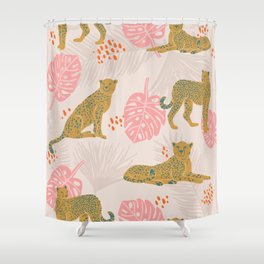 Pink Palm Tropical Cheetah Pattern Shower Curtain