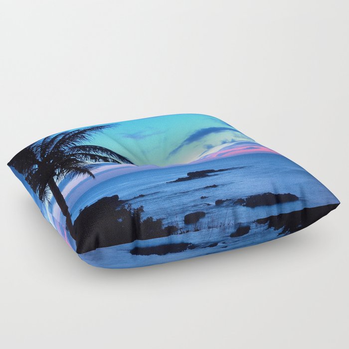 Tropical Island Beach Ocean Pink Blue Sunset Photo Floor Pillow