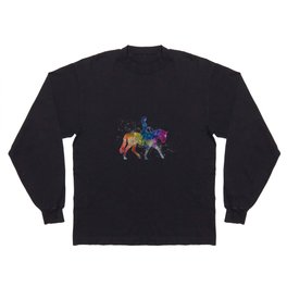 woman rides a horse in watercolor Long Sleeve T-shirt