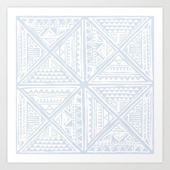 Simply Tribal Tile in Sky Blue on Lunar Gray Art Print