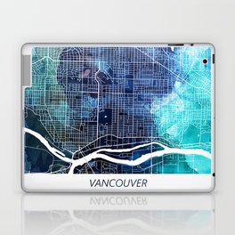 Vancouver Canada Map Navy Blue Turquoise Watercolor Laptop Skin