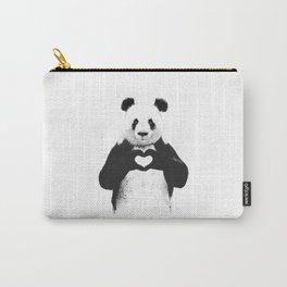 All you need is love Carry-All Pouch | Panda, Animal, Graffiti, Love, Graphite, Heart, Illustration, Black and White, Funny, Cute 