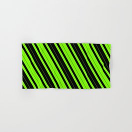 [ Thumbnail: Green & Black Colored Striped/Lined Pattern Hand & Bath Towel ]
