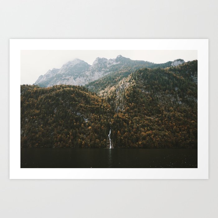 Autumn Waterfall at the Mountain Lake - Landscape Photography Art Print