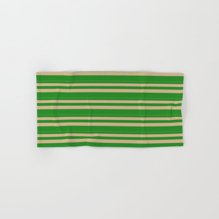 Tan & Forest Green Colored Lines Pattern Hand & Bath Towel