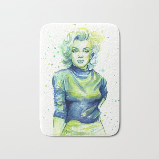 Marilyn Portrait Watercolor Painting Actress Old Hollywood Bath Mat