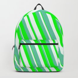 [ Thumbnail: Aquamarine, Lime & Mint Cream Colored Lines Pattern Backpack ]