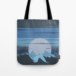 Minimalistic Moody Blue Moonrise In Tropical Mountains Landscape Tote Bag
