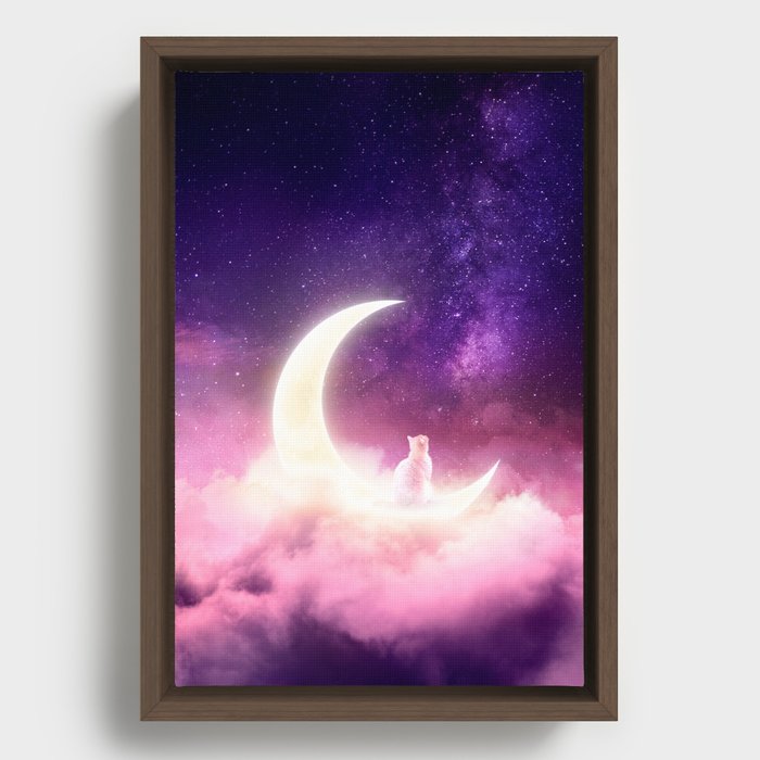 Cat at Moonlight Framed Canvas