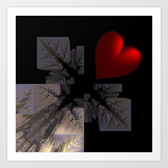 red heart meets fractal design Art Print