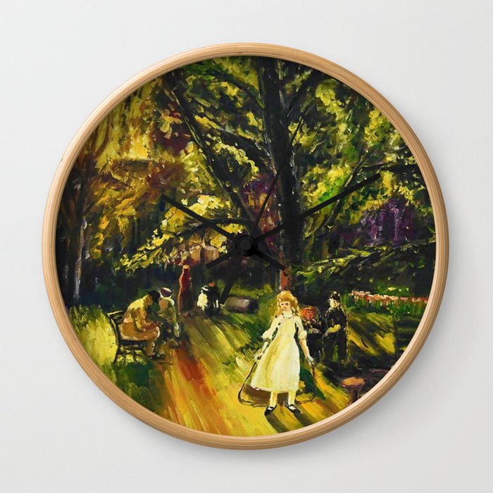 Sunday in Gramercy Park, NYC landscape painting by George Wesley Bellows Wall Clock