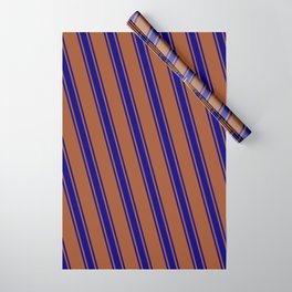 [ Thumbnail: Sienna and Blue Colored Lines/Stripes Pattern Wrapping Paper ]