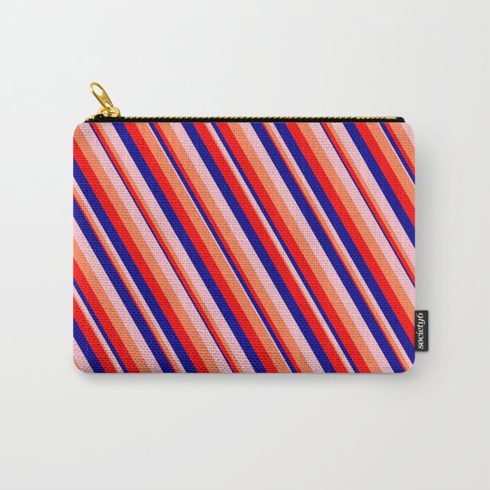 Pink, Coral, Red, and Dark Blue Colored Pattern of Stripes Carry-All Pouch