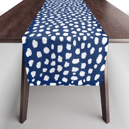 Handmade polka dot brush strokes (white/navy blue) Table Runner
