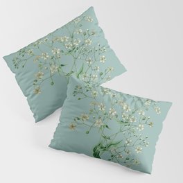 Vintage Aesthetic White Flower on a Green Background Pillow Sham