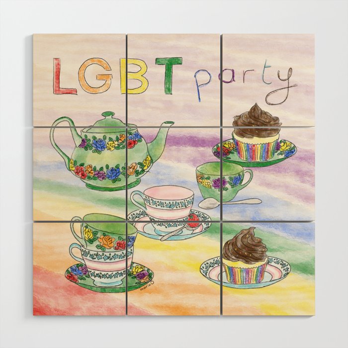LGBT tea party - Queer art - LGBT illustration - Pride colors - pride flag Wood Wall Art