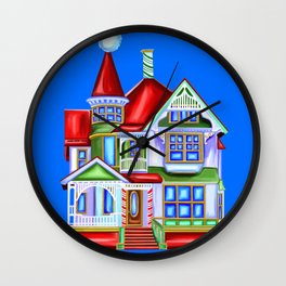 Santa Hat Whimsical Victorian Christmas House Wall Clock