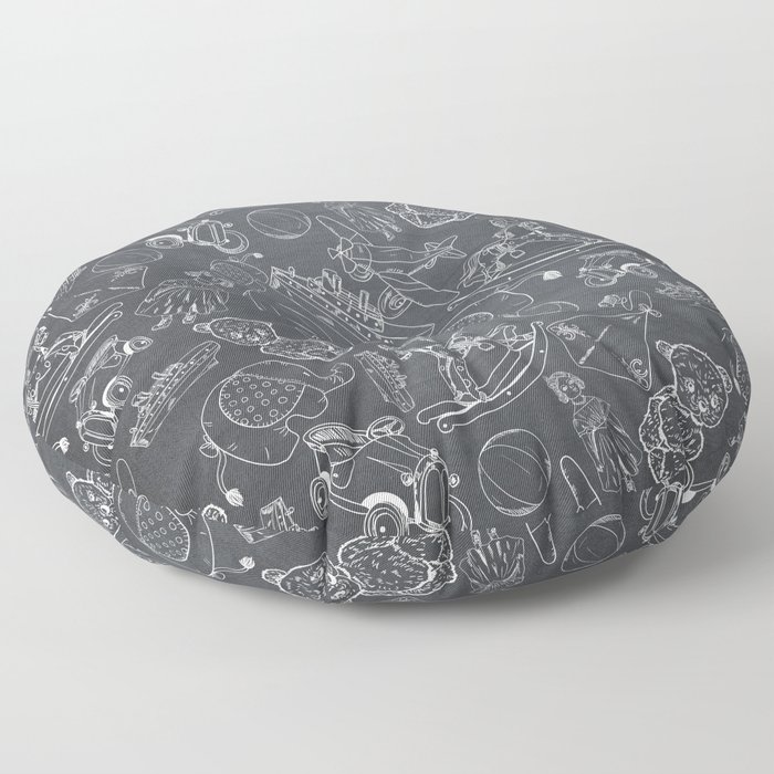 Black Chalkboard With White Children Toys Seamless Pattern Floor Pillow