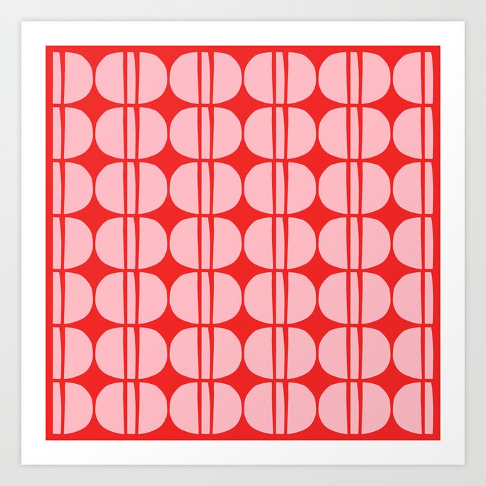 Mid Century Modern Geometric Pattern Red and Pink Art Print