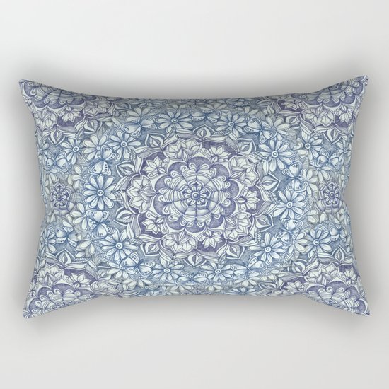 Indigo Medallion with Butterflies & Daisy Chains Rectangular Pillow