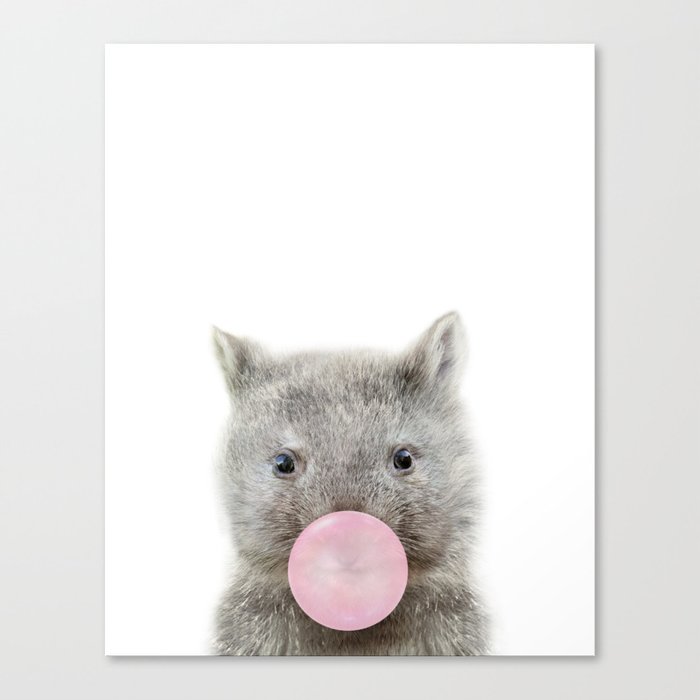 Baby Wombat Blowing Bubble Gum, Print by Zouzounio Art Canvas Print