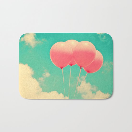 Balloons in the sky (pink ballons in retro blue sky) Bath Mat