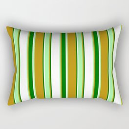 [ Thumbnail: Dark Goldenrod, Green, White & Dark Green Colored Striped Pattern Rectangular Pillow ]