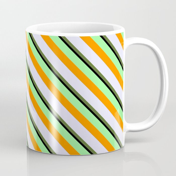 Colorful Green, Dark Orange, Lavender, Dark Olive Green, and Black Colored Lined Pattern Coffee Mug
