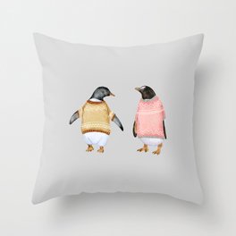 penguins in sweaters  Throw Pillow