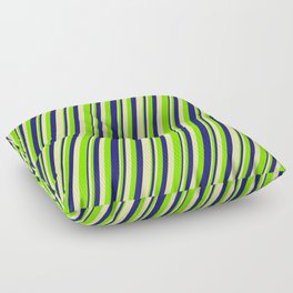 [ Thumbnail: Pale Goldenrod, Chartreuse & Midnight Blue Colored Lines Pattern Floor Pillow ]