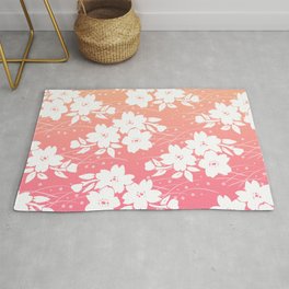 Japanese Sakura Branches on Ombre Pink Area & Throw Rug