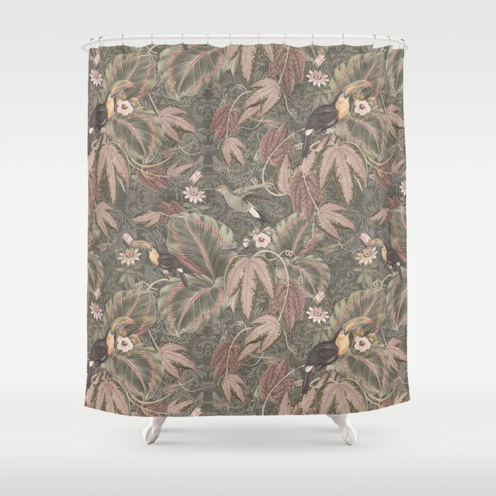 Vintage tropical birds foliage Shower Curtain