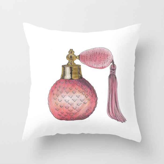 Pink Perfume Bottle Throw Pillow