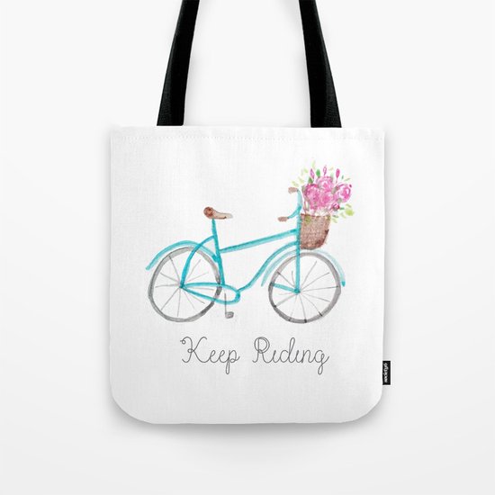 Keep Riding Bike, Watercolor Bike Tote Bag
