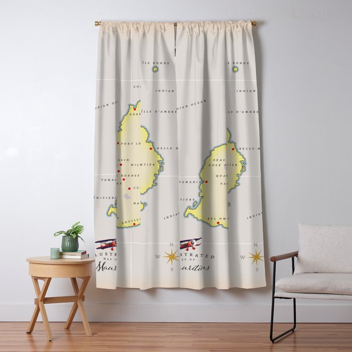 Illustrated map of Mauritius Blackout Curtain by Nicks Emporium Society6