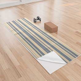 [ Thumbnail: Tan and Slate Gray Colored Stripes Pattern Yoga Towel ]
