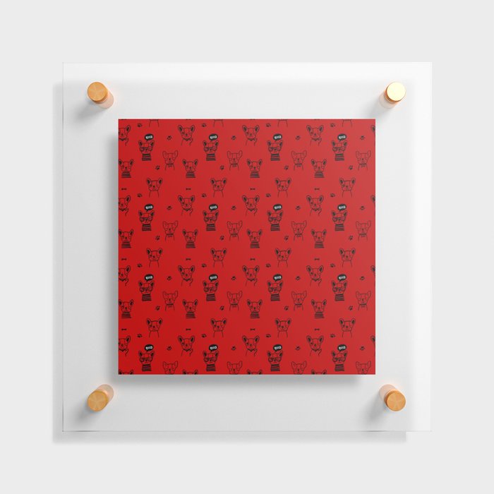 Red and Black Hand Drawn Dog Puppy Pattern Floating Acrylic Print