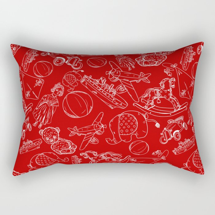 Red and White Toys Outline Pattern Rectangular Pillow
