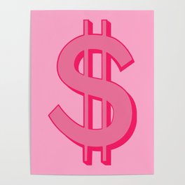 Pink Dollar Sign Symbol - Preppy Aesthetic Decor Poster