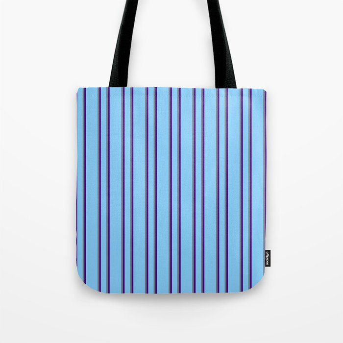 Light Sky Blue, Slate Gray, and Indigo Colored Lines Pattern Tote Bag