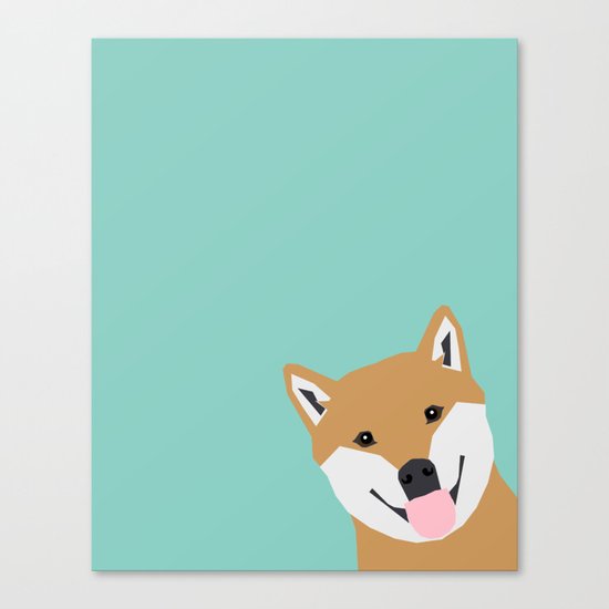 Shiba Inu Peek - cute shiba doge peeking funny dog art print mint turquoise customizable dog gift Canvas Print