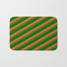 [ Thumbnail: Chocolate & Dark Green Colored Striped Pattern Bath Mat ]