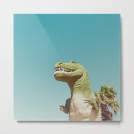 Dinosaur, T-rex, Animals, Cute, Kids, Children, Teal, Palm Springs Metal Print