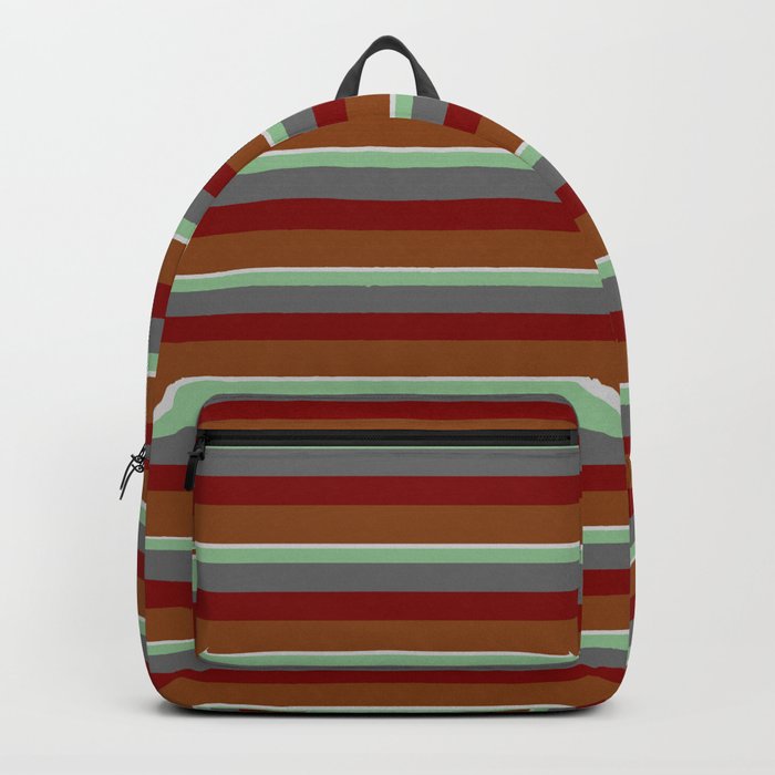 Colorful Light Gray, Dark Sea Green, Dim Gray, Maroon & Brown Colored Lines Pattern Backpack