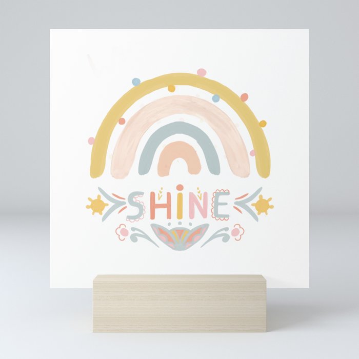Cute rainbow l shine lettering | bright kids artwork with folk elements Mini Art Print