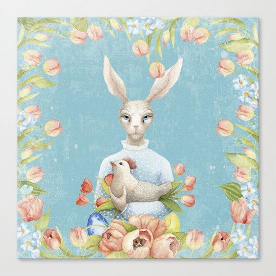 Beautiful Floral Flowers Female Animal Easter Bunny on #Society6 Canvas Print