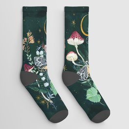 Mushroom night moth Socks | Curated, Butterfly, Moon, Night, Stars, Flowers, Artwork, Mushroom, Watercolor, Gouache 